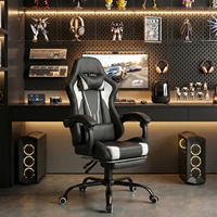 Chaise de jeu 1 pièce, livraison gratuite, lumières colorées, cuir gris, chaise de jeu ergonomique Elite Racing avec bande lumineuse LED RGB
