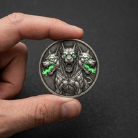 Koin Peringatan Cerberus Relief 3D Kustom, Perak Murni .999, Enamel Hijau, Penjaga Dunia Bawah, untuk Hadiah Mewah