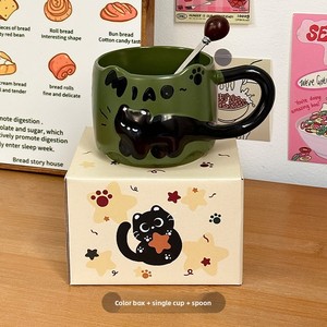 Caneca de Cerâmica Empilhável para Escritório, Caneca de Café Doméstica com Design de Casal de Gatos Fofo, Lembrança para Mulheres - Product Image 5