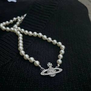 Collana Saturno in Rame con Perle Finte e Pietre Naturali, Stile Retrò, di Tendenza, Lusso Leggero, Catena Sportiva da Donna - Product Image 2