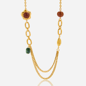 Collar de resina retro de diseño, joyería de acero inoxidable, forma geométrica de planta, elemento de perla, regalo para mujer - Product Image 1