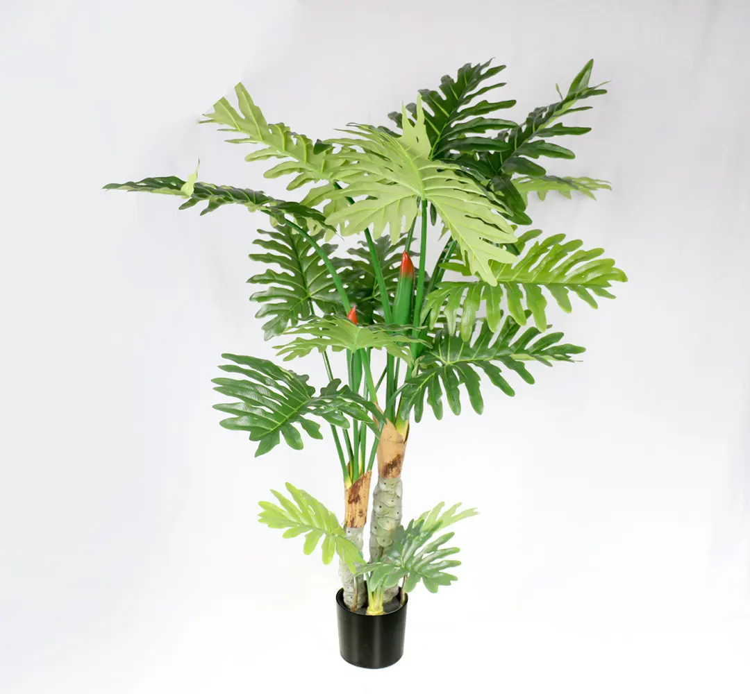 ขายส่งประดิษฐ์ Philodendron Selloum พืช3กางเกงฤดูใบไม้ผลิ Taro กับกระถาง