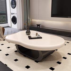 Mesa de Centro de Diseño Italiano Minimalista, Estilo Nube, Mármol Sintético Crema, Moderna, para Apartamentos Pequeños, Estilo Lujoso Ligero - Product Image 3