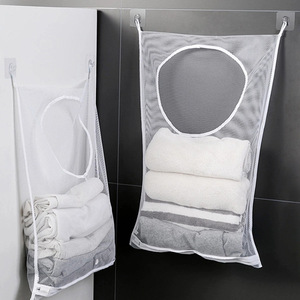 Wall Mounted <b>Mesh</b> <b>Laundry</b> <b>Bag</b> White Rectangle Bathroom Storage For Clothes Socks Underwear - Product Image 2