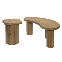 Ensemble de 2 tables basses rondes en travertin, style moderne minimaliste, table d'appoint sur piétement, table gigogne pour salon, décoration intérieure
