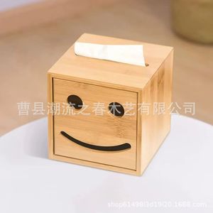 Creative smiley face napkin box, toilet <b>paper</b> storage box, wooden and bamboo square <b>tissue</b> box, living room dining table <b>tissue</b> - Product Image 3