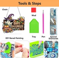 Kit de peinture diamantée Halloween, attrape-soleil acrylique à suspendre, forme irrégulière, peinture diamantée à forets ronds pour adultes