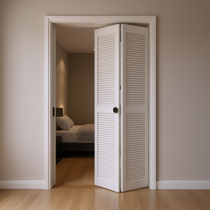 Porte de placard pliante solide blanche à persiennes, 12 po x 78 po, porte intérieure moderne en bois pliable - Product Image 2