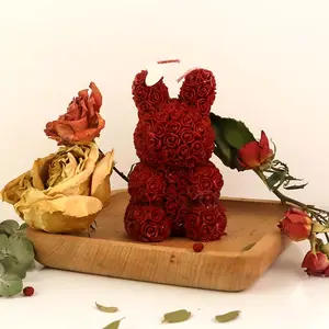 هدايا عيد الحب للبيع بالجملة زهور على شكل أرنب وورود على شكل حيوانات لطيفة شموع صويا غير سامة شموع معطرة فاخرة لحفلات الزفاف
