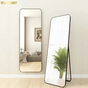 Espejo de tocador de longitud completa con soporte, gran Espejo rectangular de pie contra pared, para dormitorio
