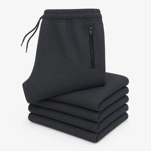 Pantalon de jogging unisexe léger à taille mi-haute, plissé sur le devant, avec taille élastique et poche zippée, idéal pour le sport et les loisirs - Product Image 1