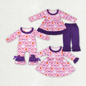 Ensemble pyjama à manches longues pour filles, imprimé fantôme et chauve-souris, vêtements de nuit doux et confortables pour enfants, vêtements d'automne - Product Image 4