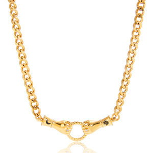 Collana con Ciondolo Mano di Fatima Vittoriana, Placcata Oro 18k, Catena Cubana in Acciaio Inossidabile, Ciondolo a Cuore con Zirconi - Product Image 4