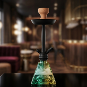 Cachimba <span class=keywords><strong>de</strong></span> un solo tubo con base <span class=keywords><strong>de</strong></span> vidrio piramidal tricolor, tubo <span class=keywords><strong>de</strong></span> silicona negro y tapa <span class=keywords><strong>de</strong></span> madera, set <span class=keywords><strong>de</strong></span> shisha/chicha - Product Image 1