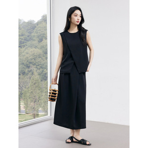 Women's Black Sleeveless Vest Set Solid Color Polyester Two Piece Suit For Work Summer Spring Casual Wear - Product Image 4