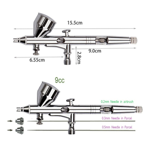 Kit de Aerógrafo de Doble Acción con Alimentación por Gravedad, Boquillas de 0.2mm, 0.3mm y 0.5mm, Pistola de Pulverización Plateada para Decoración de Uñas y Pasteles - Product Image 1