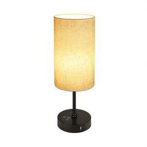 Lampe de table Unicozin 3000K LED avec abat-jour en tissu beige, design moderne, lumière de chevet, variateur d'intensité progressif, petite taille, forme cylindrique - Product Image 1
