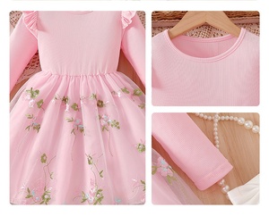 Robe longue à manches longues pour filles, style <span class=keywords><strong>princesse</strong></span>, douce, à fleurs, à volants, patchwork, en maille, pour le printemps et l'automne - Product Image 5