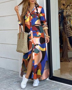 Plus Size Ladies Sexy Maxi Style camicie stampate Casual lunghe abiti moda - Product Image 4