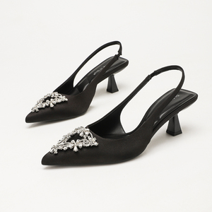 Escarpins en satin pour femme à bride arrière, à bout pointu, à <span class=keywords><strong>talon</strong></span> chaton, ornés de strass, élégants, pour mariage, mariée, soirée et cérémonie - Product Image 4