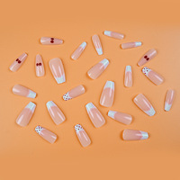 24 faux ongles à presser forme cercueil, nude, French manucure, motif dentelle, cerise, pois, avec lime à ongles, vente en gros, dropshipping