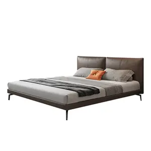 Modern Simple Leather Bed Minimalist 1.8m Master Bedroom Down Soft Pack Flush Side Bed Marriage Bed