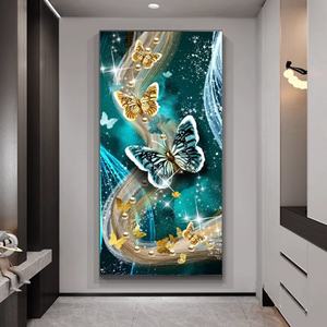 Lampe décorative de restaurant de luxe sur mesure, peinture murale, papillon suspendu, lumière LED, peinture en porcelaine et cristal - Product Image 4