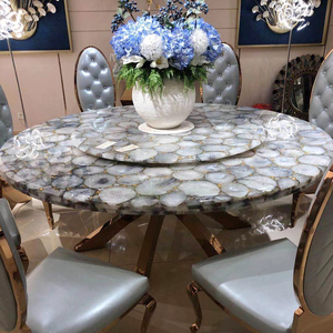 Set Tavolo da Pranzo Rotondo di Lusso in Quarzo Citrino Giallo con Piano Girevole <span class=keywords><strong>per</strong></span> Villa e Ristorante - Product Image 6