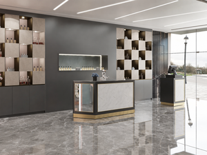 Comptoir d'exposition moderne pour parfumerie, aménagements personnalisés pour magasin de cosmétiques, étagères murales en bois, design intérieur de vente au détail - Product Image 4