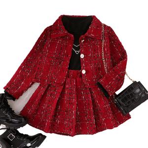 Completo Elegante per <span class=keywords><strong>Bambina</strong></span> Stile Europeo Rosso a Maniche Lunghe, Set di Tre Pezzi per 6 Anni, Abbigliamento per Compleanno - Product Image 4