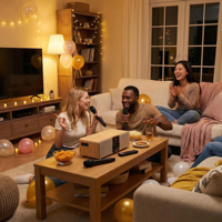 Machine de karaoké Android tout-en-un IHOMELIFE avec 3 haut-parleurs intégrés, 2 connexions sans fil, sortie HD, son haute fidélité, USB/SD