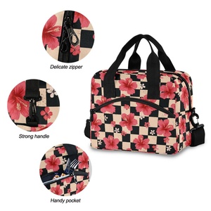 Portable Checkered Hibiscus Flower Reusable <b>Lunch</b> <b>Box</b> Hawaiian Insulated <b>Bags</b> Small Cooler Tote Hawaii <b>Lunch</b> <b>Bag</b> for Women - Product Image 5