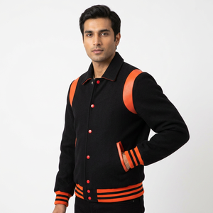 Veste universitaire personnalisée pour homme, veste bomber de marque tendance, 100% laine, cuir PU, broderie OEM, patchwork, style boutonné - Product Image 1