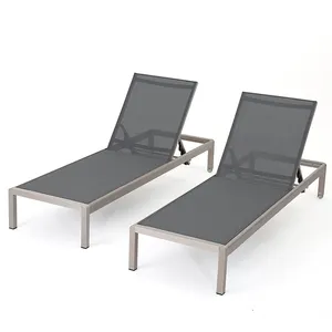 Mesh Stof Aluminium Frame Strand Ligstoel Chaise Lounge Stoel Zwembad Zonnebank