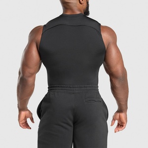Débardeur de sport pour homme personnalisé, couleur unie, tricoté, écologique, séchage rapide, col rond, coupe musculaire, avec logo personnalisé - Product Image 3