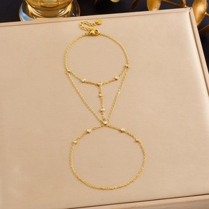Minimalist Gold Plated Stainless Steel Chain <b>Bracelet</b> Ring <b>Set</b> With Diamond Inlay Geometric Design For Fashion Jewelry - Product Image 1