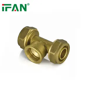 IFAN 1/2 3/4 1 Inch Gas Pipe Fittings Joint Yellow Brass Female Thread Tee PEX Compression Fittings