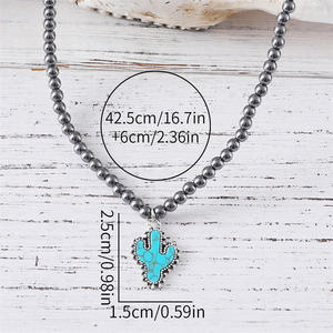 Turquoise Squash <span class=keywords><strong>Faux</strong></span> <span class=keywords><strong>Pearl</strong></span> Collier Ras Du Cou pour Femmes Navajo Style Mode Pendentif Cactus/Cowboy Boot/Star/Steer Bull Head - Product Image 4