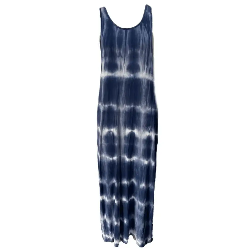 2023 High Quantity OEM New Design Casual Summer Dress Tie-Dyed Navy Blue Sleeveless Dress for Women