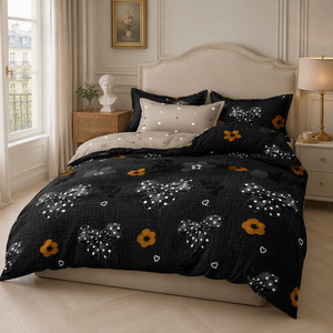 Juego de Ropa de Cama Negra Encantadora de 3 Piezas con Envío Directo desde la UE, Funda de Edredón de Poliéster con Diseño de Lazo y Corazón, Stock Local en Polonia - Product Image 3