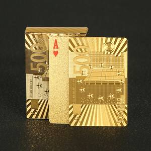 קלפי משחק מעוצבים בסגנון מטבע אירופאי, מצופים זהב PET, עמידים וזוהרים, למשחקי פוקר ובידור משפחתי. - Product Image 1