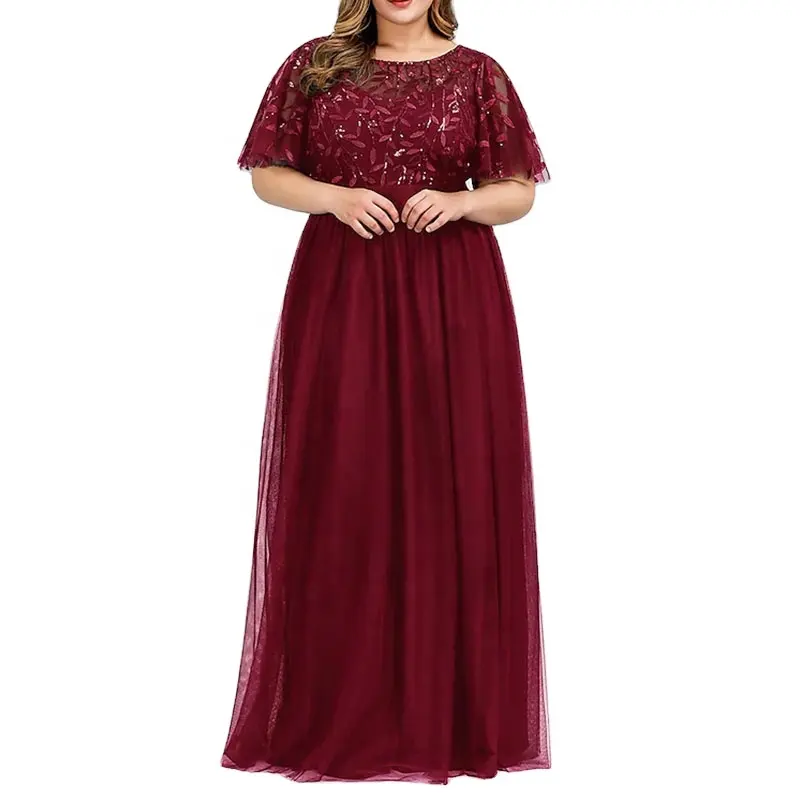 Alta qualidade noite dama vestidos plus size chiffon vestidos mulheres lantejoulas vestido