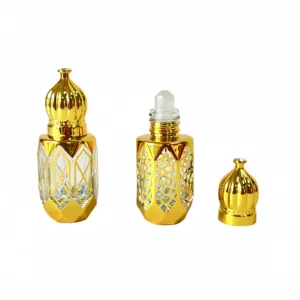 Venda por atacado de frascos de vidro portáteis para óleos essenciais, mini 5ml vintage árabe Dubai Attar