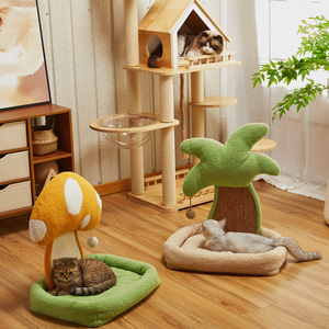 Tự nhiên rừng phong cách Teddy Fleece mèo giường, Nấm treo bóng + cây dừa sisal Thảm mèo Scratch Board kết hợp - Product Image 5