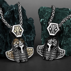 Collier pendentif masque Viking Odin en acier inoxydable 316L imperméable, vente en gros - Product Image 3