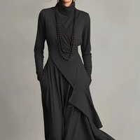 Robe longue plissée unie à manches longues et col montant, tenue de soirée islamique décontractée pour femmes musulmanes