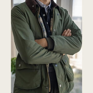 Заводская распродажа, Мужской винтажный Британский плащ средней длины, охотничья куртка с фланелевым воротником, длинная весенняя куртка без масляного воска - Product Image 3