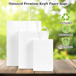 Bolsa de Regalo Promocional de Papel Kraft Blanco Resistente y Ecológica para Comida para Llevar con Asas - Product Image 4
