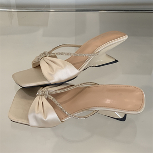 Stiletto Bow Cute Sexy <b>Flip</b>-<b>flops</b> Women Summer Party Open Toe <b>Slippers</b> Ladies Outdoor High Heel Sandals - Product Image 5