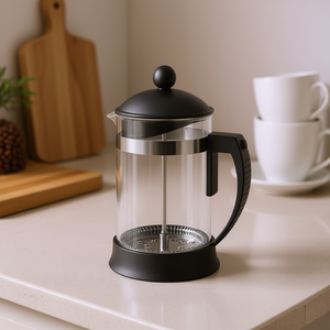 Cafetière à piston française 6 tasses en verre noir avec piston et poignée en métal - Product Image 3